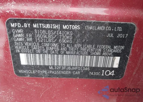 2018 Mitsubishi Mirage G4 Es z USA, uszkodzony, nr VIN ML32F3FJ6JHF01346
